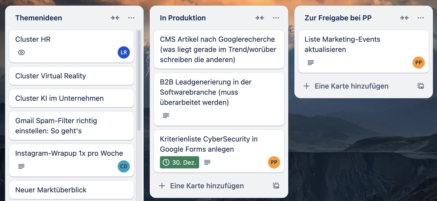 Trello Projekt Beispiel